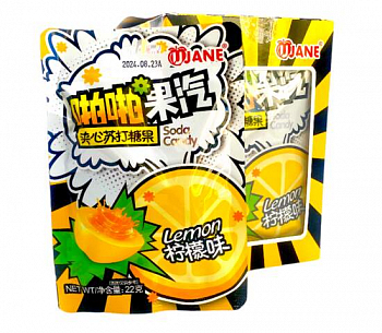 Карамель "Soda Candy" внутри кислая шипучка "Лимон" 22гр 1шт/20уп